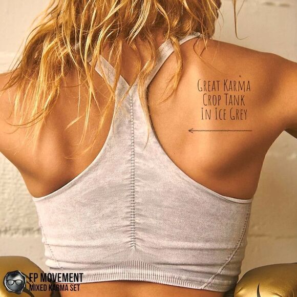 FP MOVEMENT GREY GREAT KARMA CROP TANK + BLACK GOOD KARMA HIGH-RISE LEGGINGS M/L - Picture 6 of 13